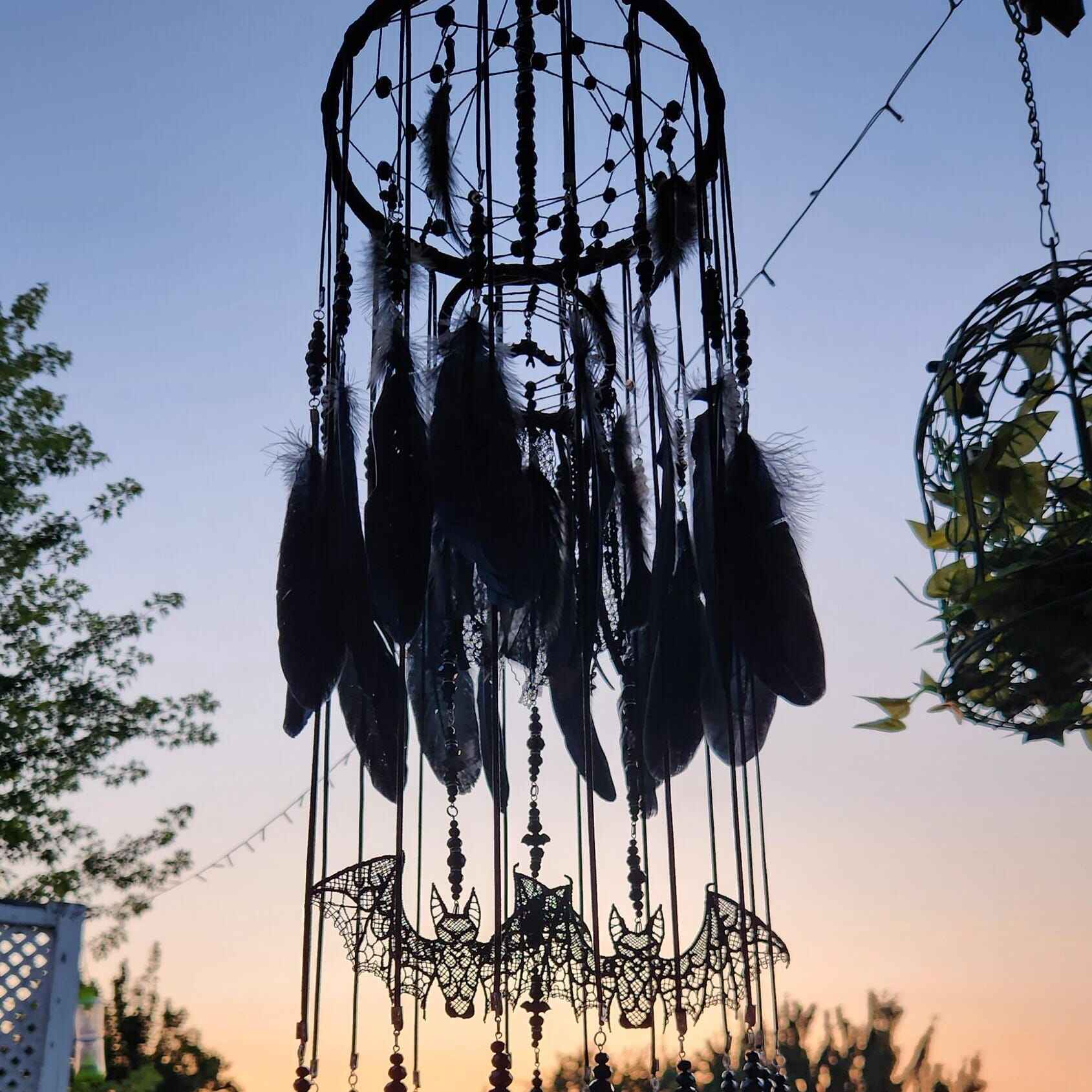 🔥LAST DAY 50% OFF🖤Gothic Black DreamCatcher Mobile with Crystals & Bats🎁Buy 2 Free Shipping
