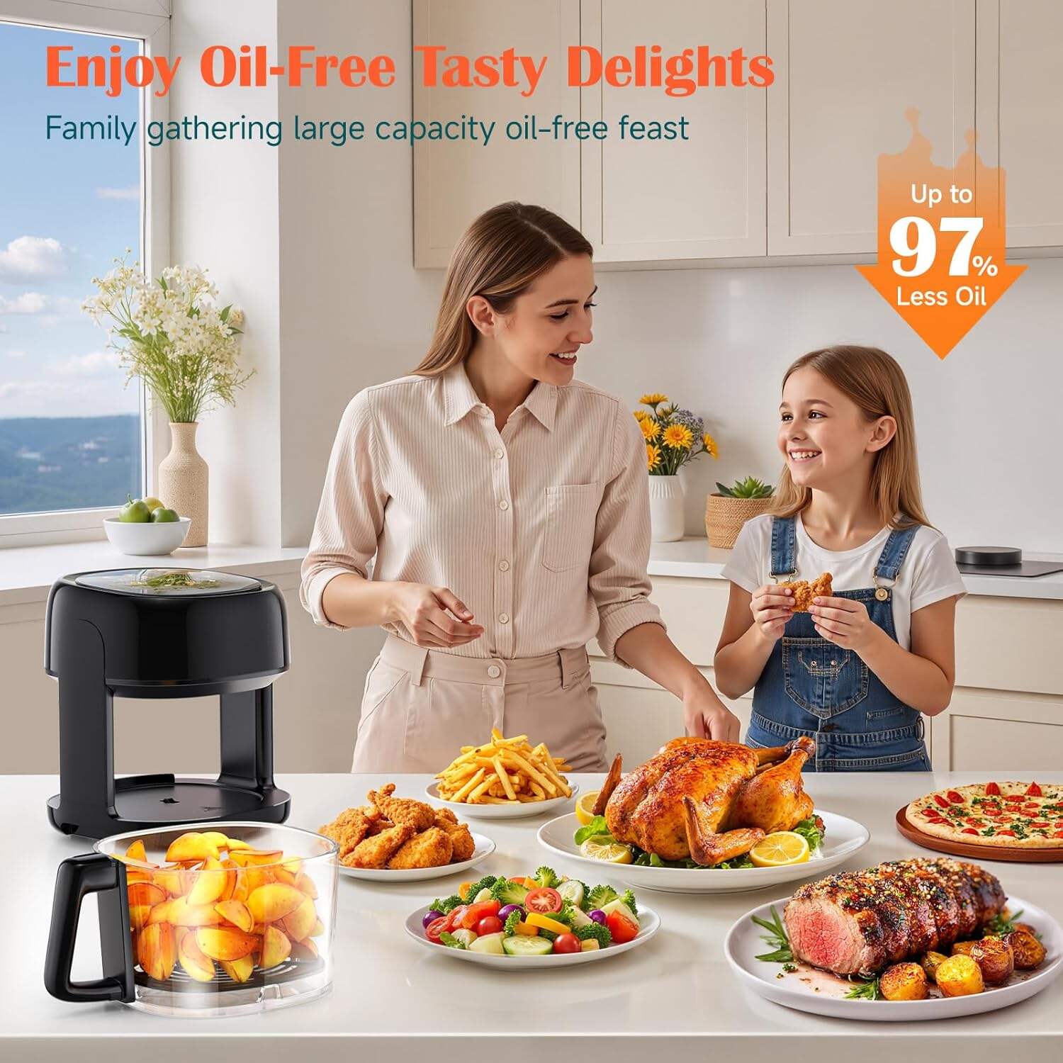 8-In-1 Glass Air Fryer, 5 QT Airfryer with Easy-View Glass Basket, Adjustable Temperature, Touch Panel Control, Circulating Heating, Compact and Large, Nonstick & Dishwasher Safe Fry Bowl