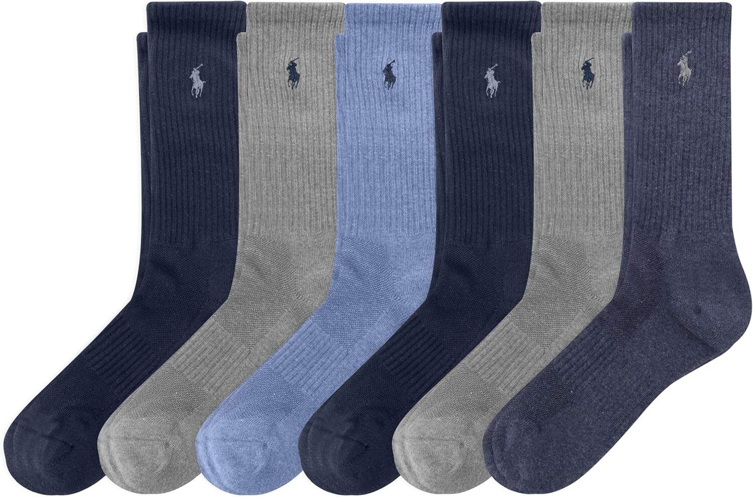 POLO RALPH LAUREN Men's Athletic Performance Cotton Crew Socks - 6 Pair Pack - Moisture Wicking Mesh