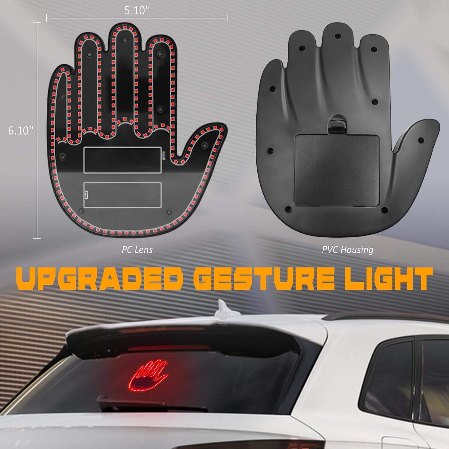 DIBMS Hand Gesture Light with Remote, Red LED Finger Funny Window Sign Light Accessories for Car Truck
