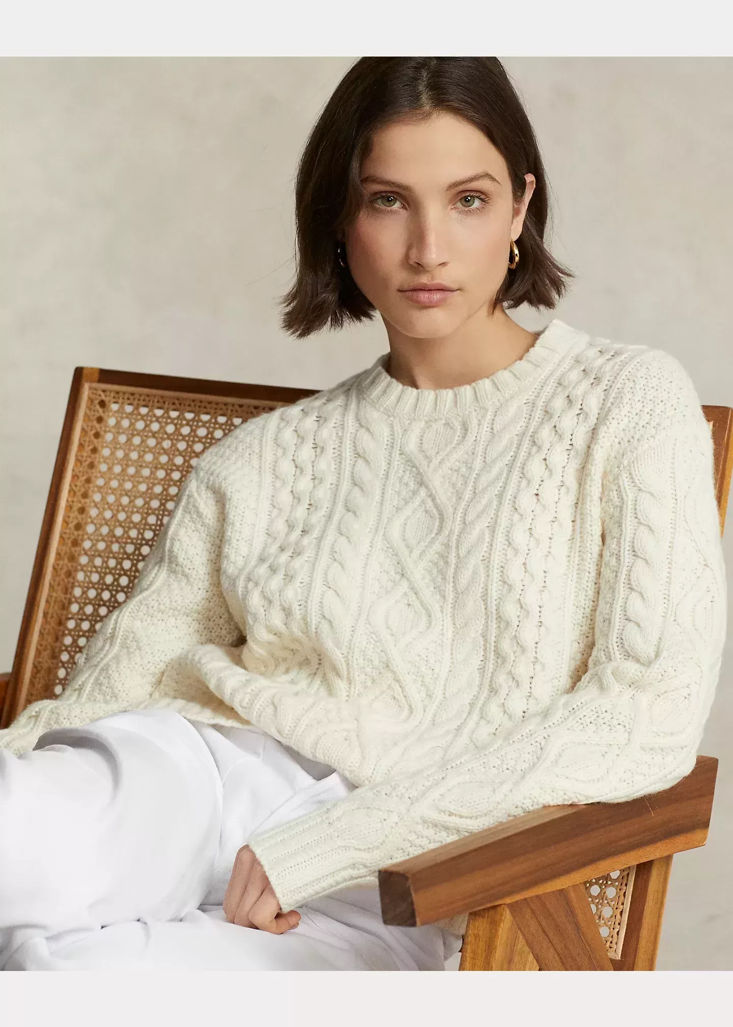 Polo Ralph Lauren Aran-Knit Wool-Blend Crewneck Sweater