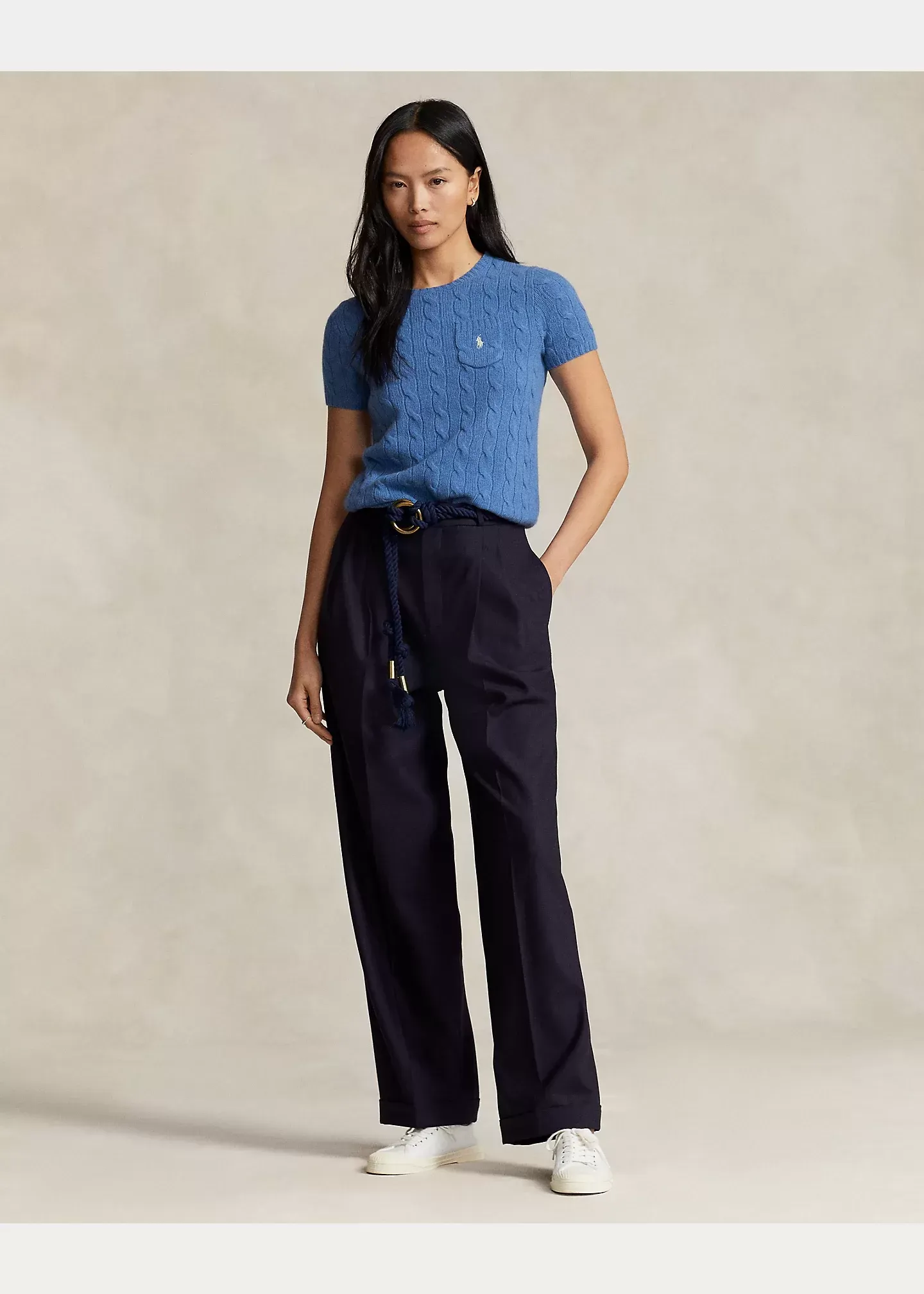 Polo Ralph Lauren Cable Wool-Cashmere Short-Sleeve Jumper