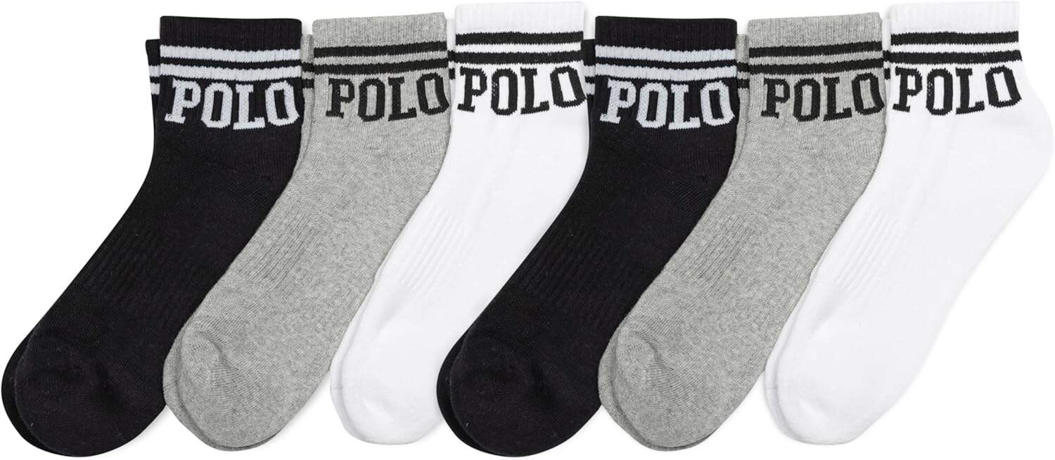 POLO RALPH LAUREN mens Athletic Performance Cotton Ankle Socks - 6 Pair Pack - Moisture Wicking Mesh