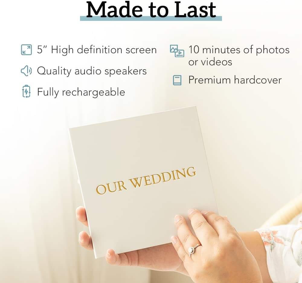 Heirloom Wedding Video Book - Create Your Own Digital Greeting Card Gift with Your Memories - Anniversary, Christmas, Wedding - Plays 10 Minutes of Video and Photos