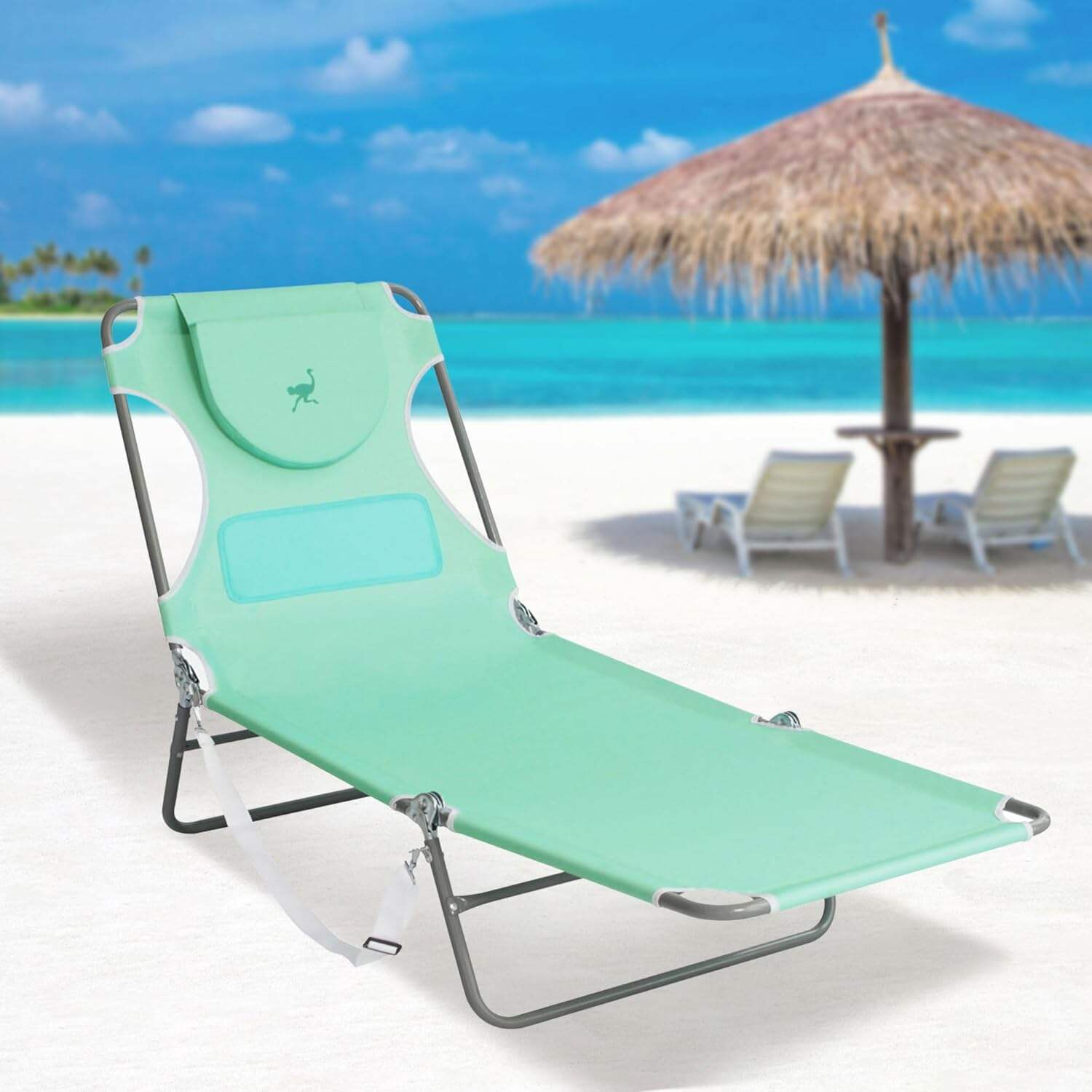 Ostrich Ladies Comfort Lounger, Foldable Beach Camping Pool Tanning Chair, Aqua
