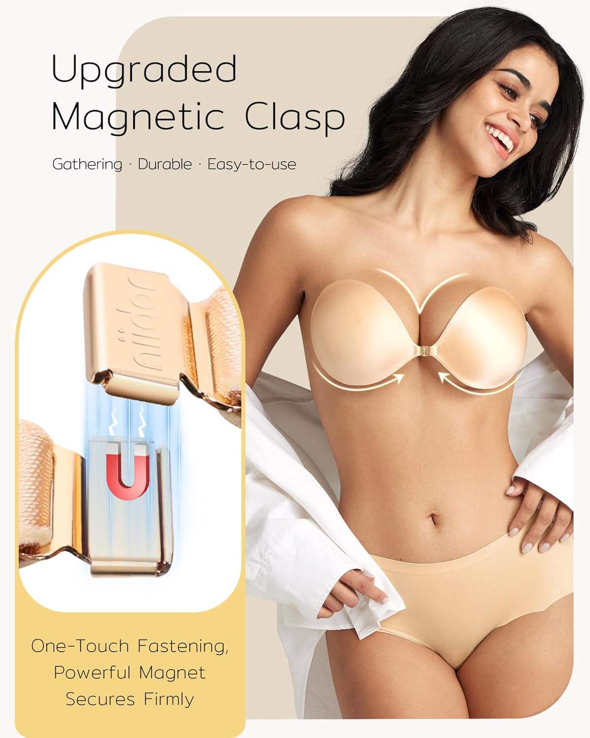 Niidor Adhesive Strapless Bra for Women Sticky Invisible Push up Silicone Bra for Backless Dress 2025 Upgraded Clasp Bras