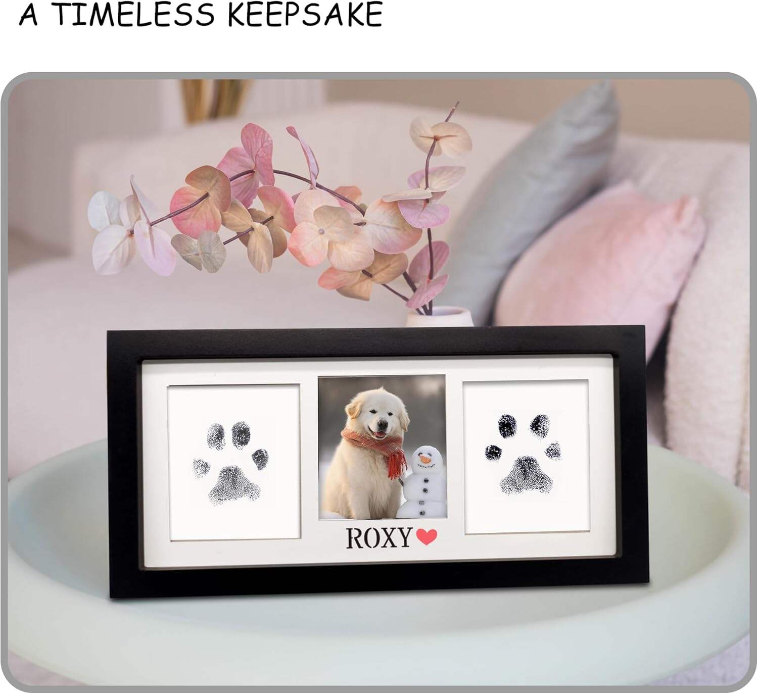 MYPAWLETS Paw Print Frame & Ink Pads Kit,Dog or Cat Paw Print Kit,2 No Mess Ink Pads for Pets,Paw Print Stamp Pad for Dogs,Wooden Pet Memorial Frame,Personalized Pet Paw Print Gifts