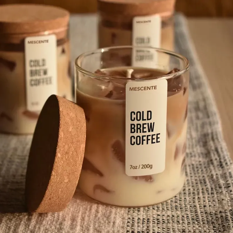 Mescente 7oz 200g Aromatherapy Fragrance Creativity Novelty Iced Scented Coffee Cups Scented Jelly Wax Candle With Wood Lid
