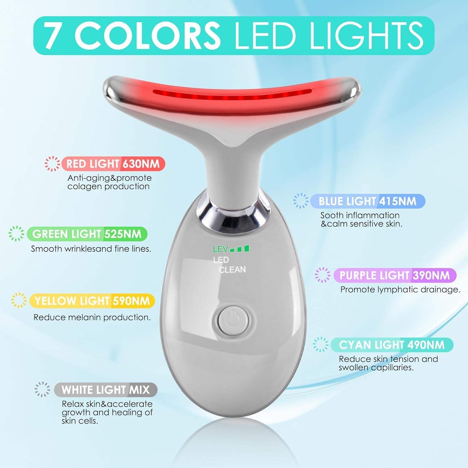 Facial Massager Red-Light-Therapy-for-Face and Neck, Face 𝖲 culpting Wand with 7 Color