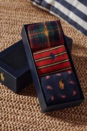 Polo Ralph Lauren Men's Argyle Pattern Dress Crew Socks - 3 Pair Pack - Soft Lightweight Cotton Comfort