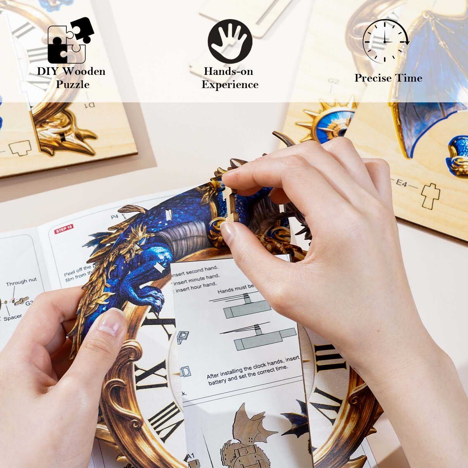 Blue Dragon DIY Wooden Clock, 3D Puzzle Craft Kit