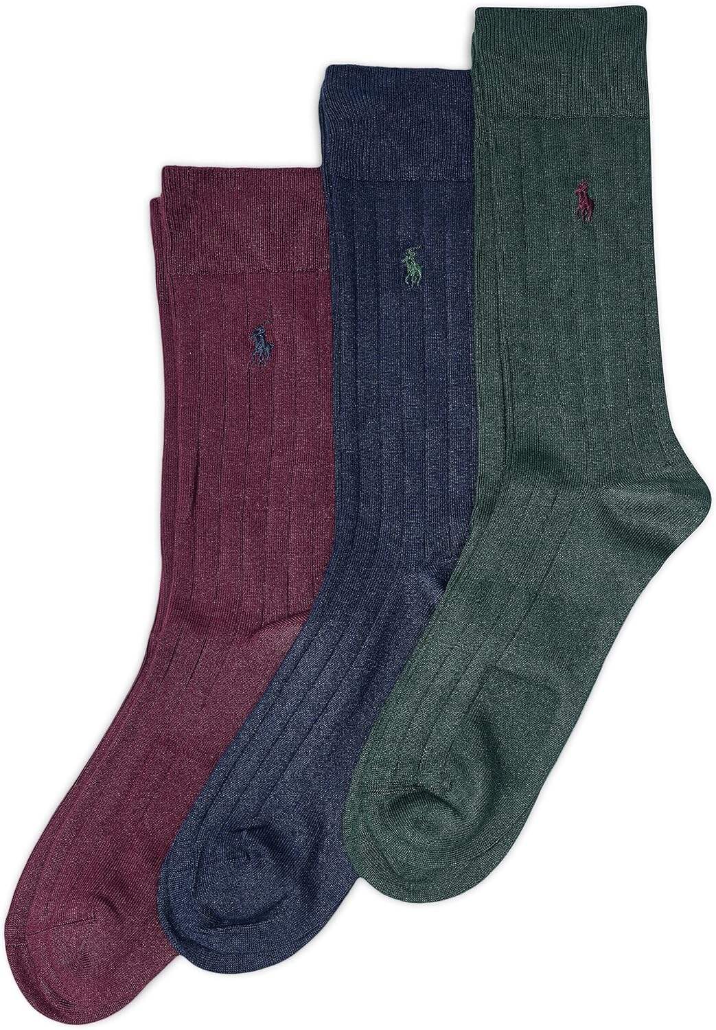 Polo Ralph Lauren Men's Super Soft Ribbed Dress Crew Socks -3 Pair Pack- Lightweight Comfort