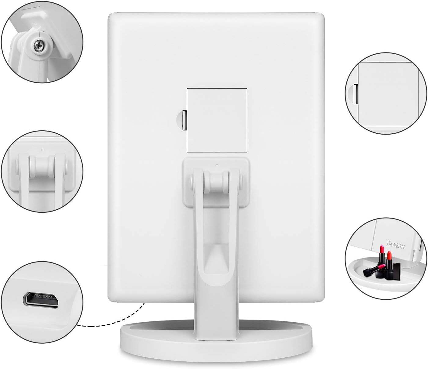 deweisn Tabletop Mount Trifold Lighted Vanity Mirror with 21 LED Lights, Touch Screen and 3X/2X/1X Magnification, Two Power Supply Mode Make up Mirror,Travel Mirror