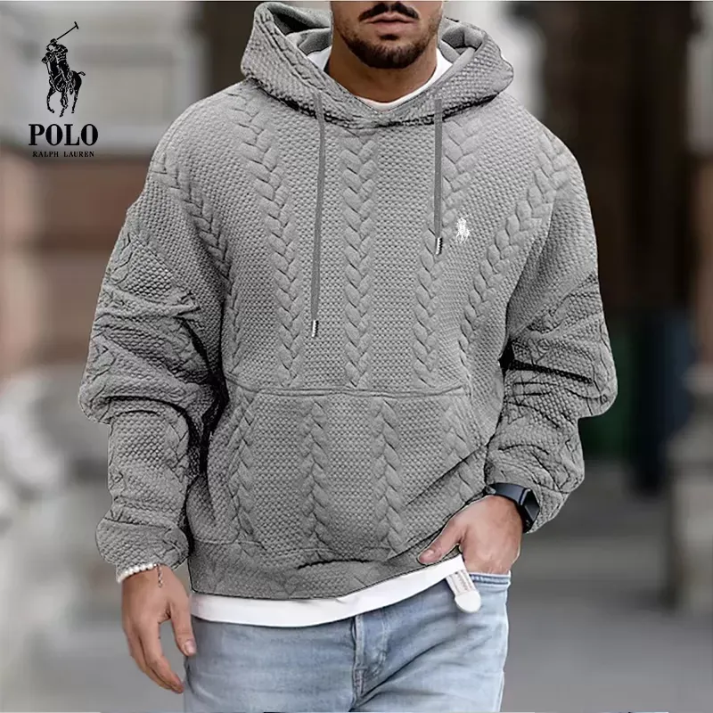 Ralph Lauren stylish patchwork pocket drawstring knitted hoodie