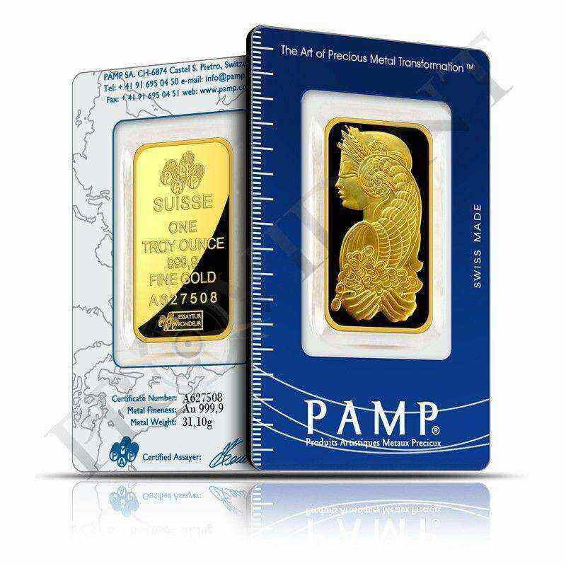 1 oz Gold Bar PAMP Suisse Lady Fortuna Veriscan .9999 Fine (In Assay)