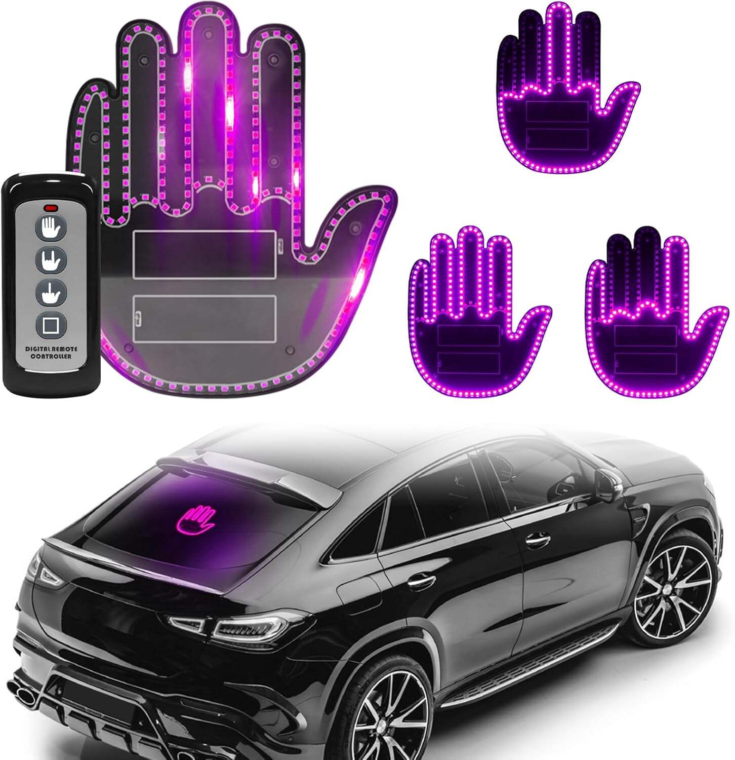 DIBMS Hand Gesture Light with Remote, Red LED Finger Funny Window Sign Light Accessories for Car Truck