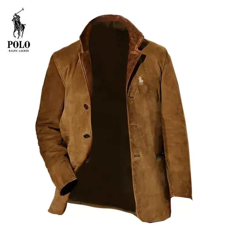 Ralph Lauren Men's vintage jacket with double-layer fur collar and suede coat