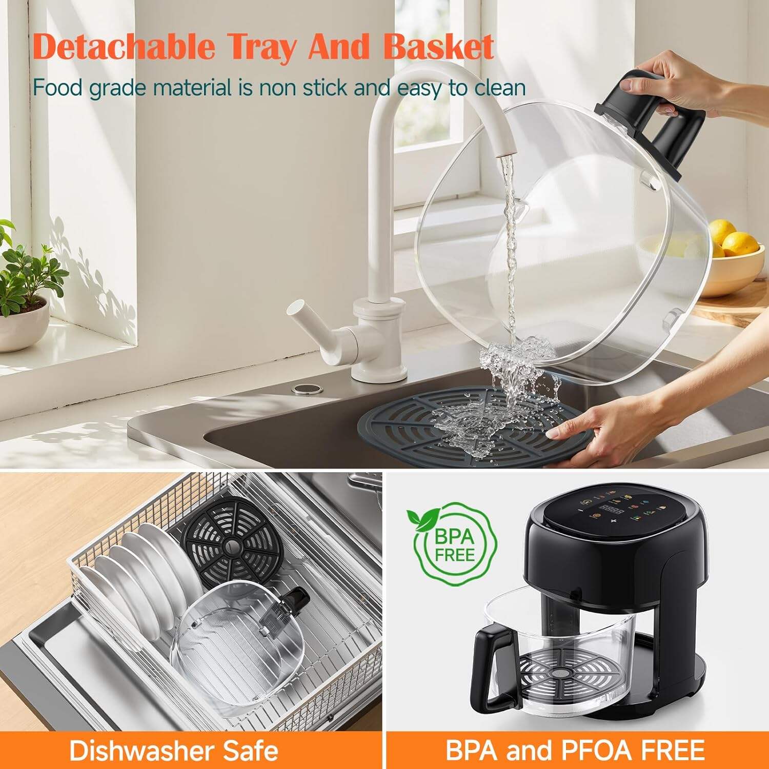 8-In-1 Glass Air Fryer, 5 QT Airfryer with Easy-View Glass Basket, Adjustable Temperature, Touch Panel Control, Circulating Heating, Compact and Large, Nonstick & Dishwasher Safe Fry Bowl