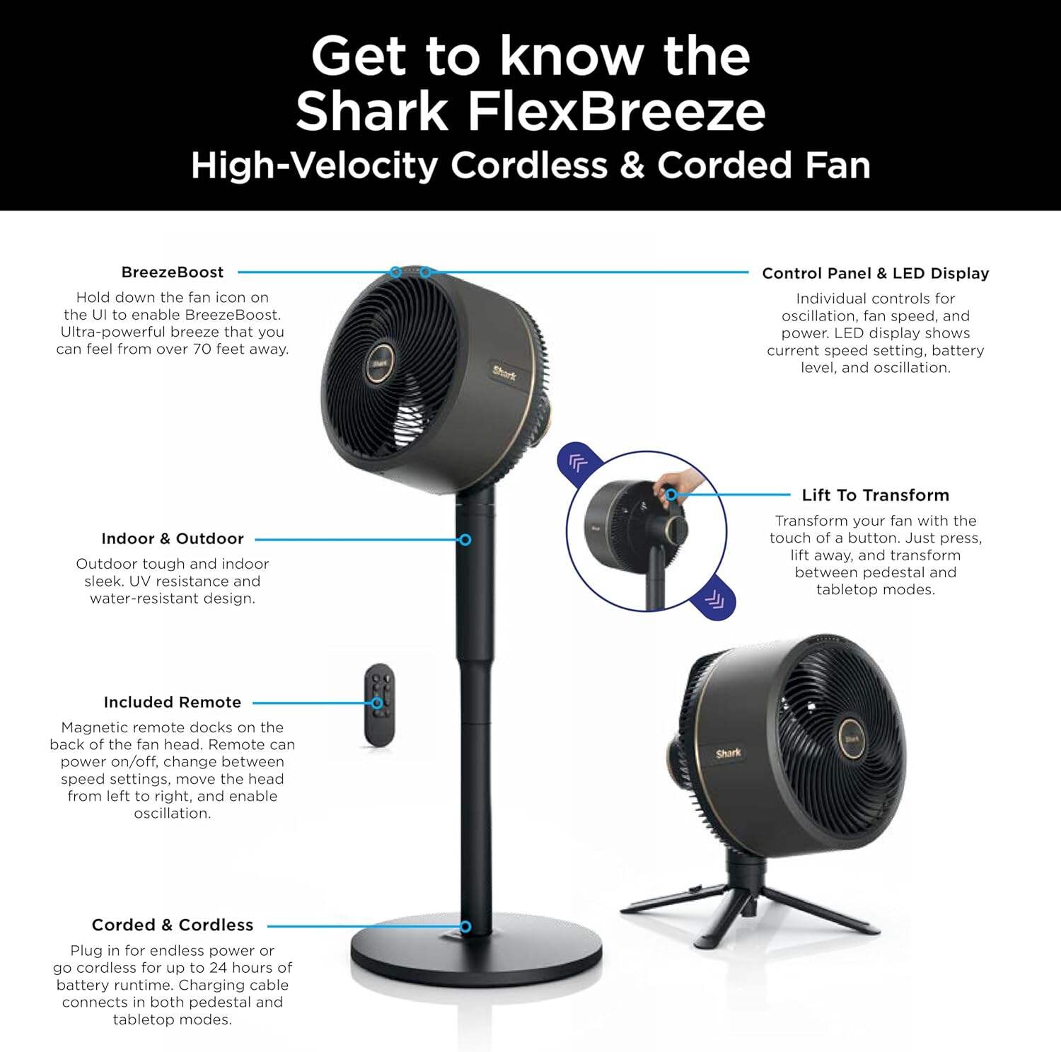 Shark FlexBreeze Pro Mist Fan — Indoor & Outdoor, Integrated Misting