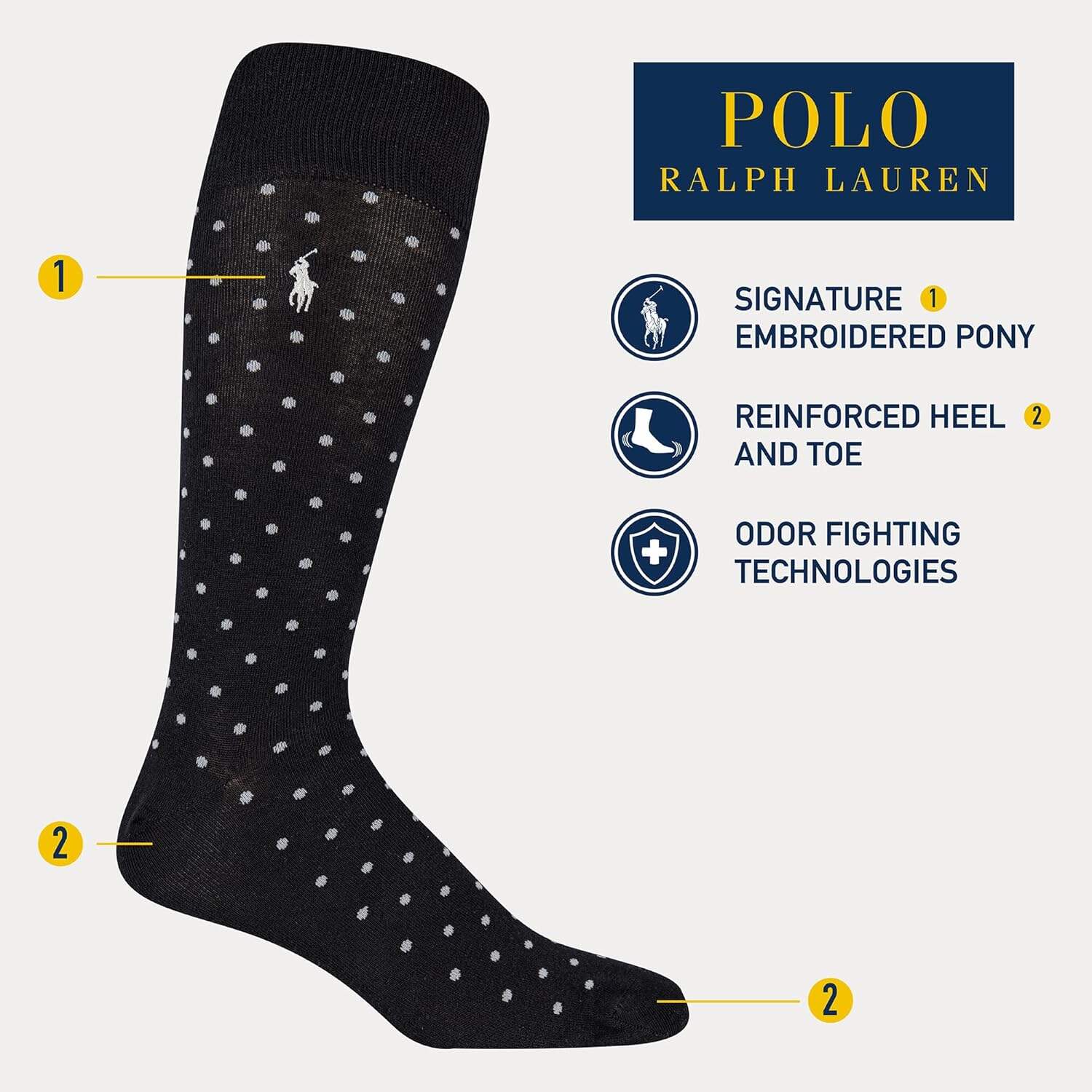 Polo Ralph Lauren Men's Argyle Pattern Dress Crew Socks - 3 Pair Pack - Soft Lightweight Cotton Comfort