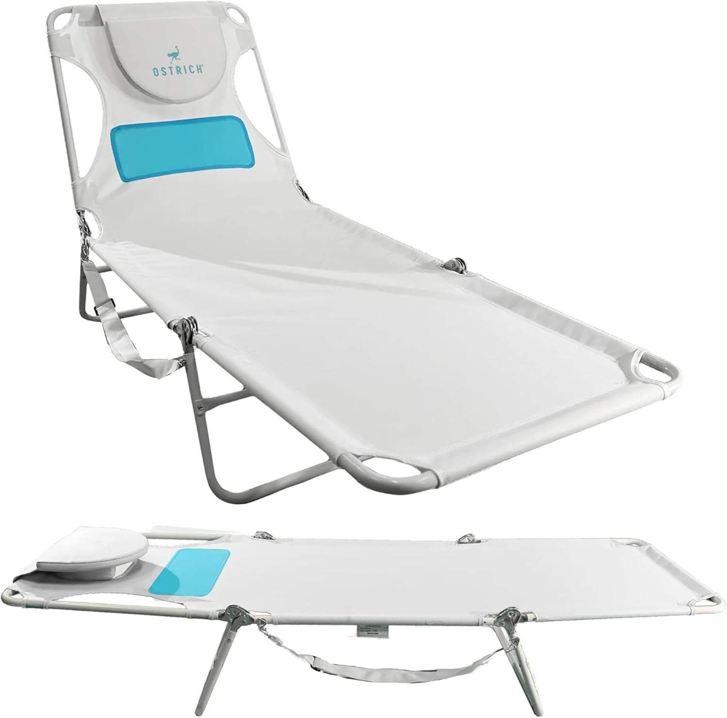 Ostrich Ladies Comfort Lounger, Foldable Beach Camping Pool Tanning Chair, Aqua