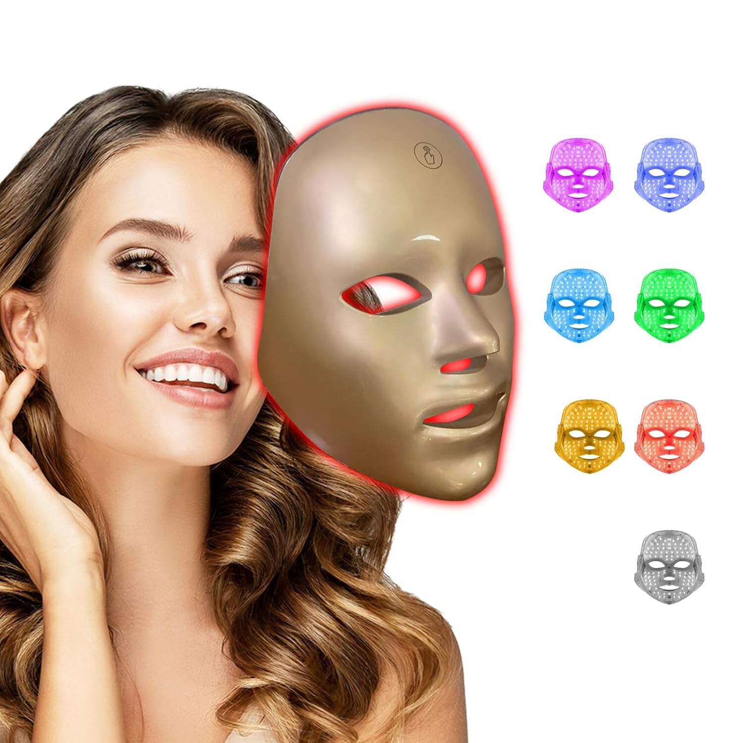 LED Face Mask Light Therapy – 7-in-1 Colors Facial Skin Care Mask for At-Home Use, Portable, Cordless & USB Rechargeable