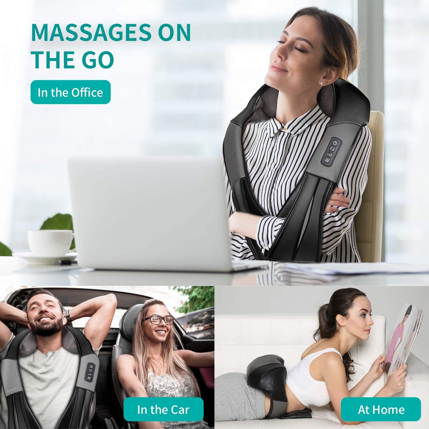 Shiatsu Neck and Back Massager with Soothing Heat, Electric Deep Tissue 3D Kneading Massage for Shoulder, Leg, Body Muscle Pain Relief, Home, Office, and Car