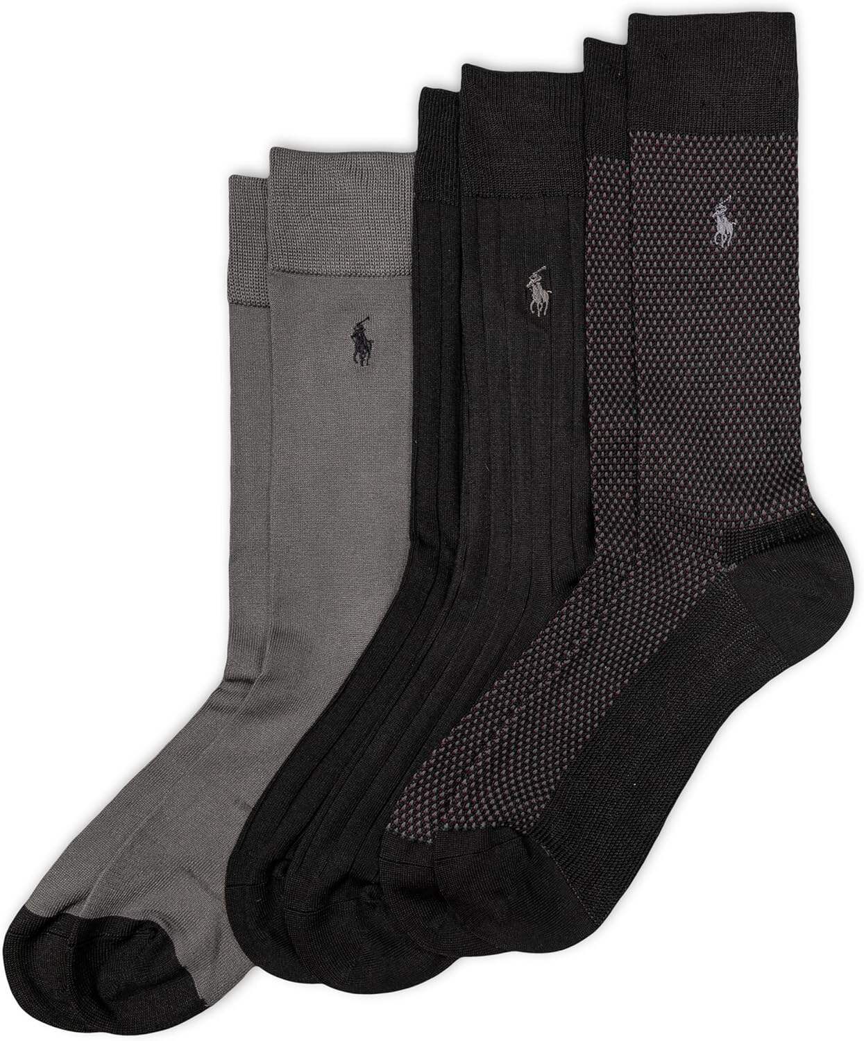 POLO RALPH LAUREN Super Soft Birdseye Dress Crew Socks - 3 Pair Pack - Signature Embroidered Pony & Heel-toe Reinforcement