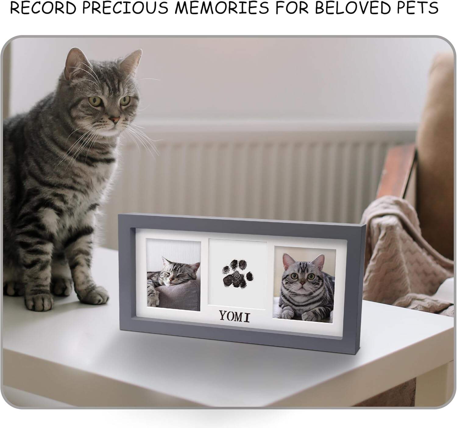 MYPAWLETS Paw Print Frame & Ink Pads Kit,Dog or Cat Paw Print Kit,2 No Mess Ink Pads for Pets,Paw Print Stamp Pad for Dogs,Wooden Pet Memorial Frame,Personalized Pet Paw Print Gifts
