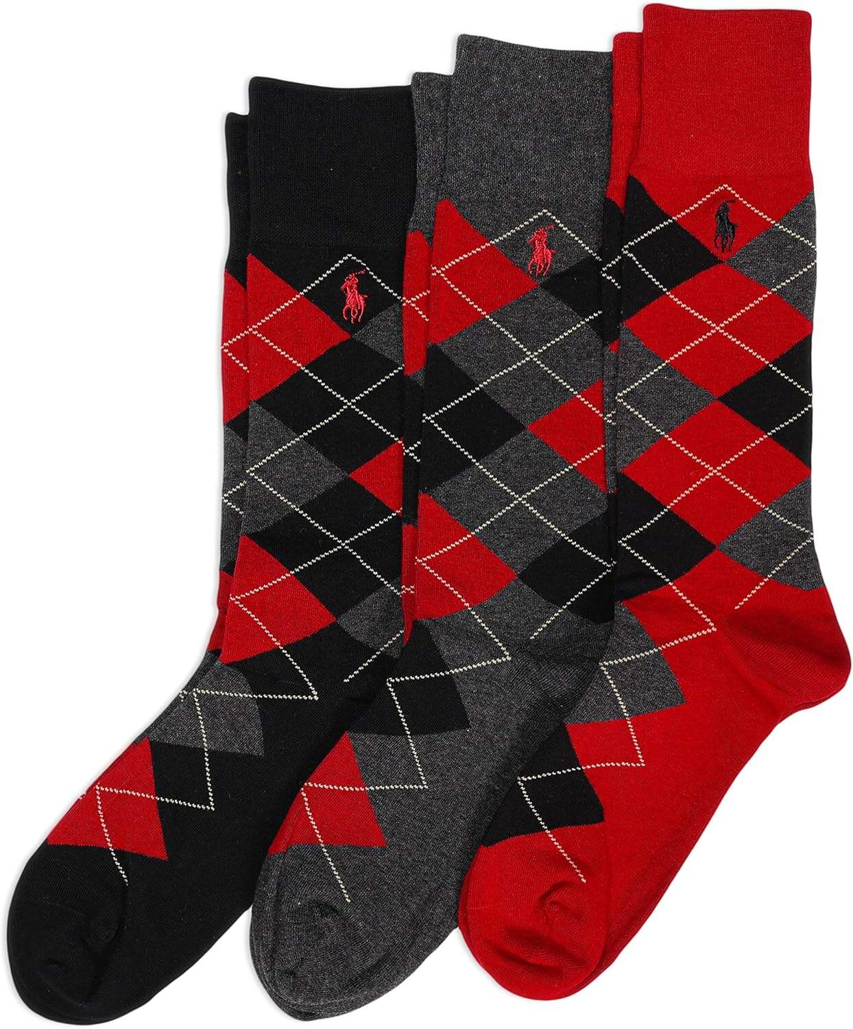 Polo Ralph Lauren Men's Argyle Pattern Dress Crew Socks - 3 Pair Pack - Soft Lightweight Cotton Comfort