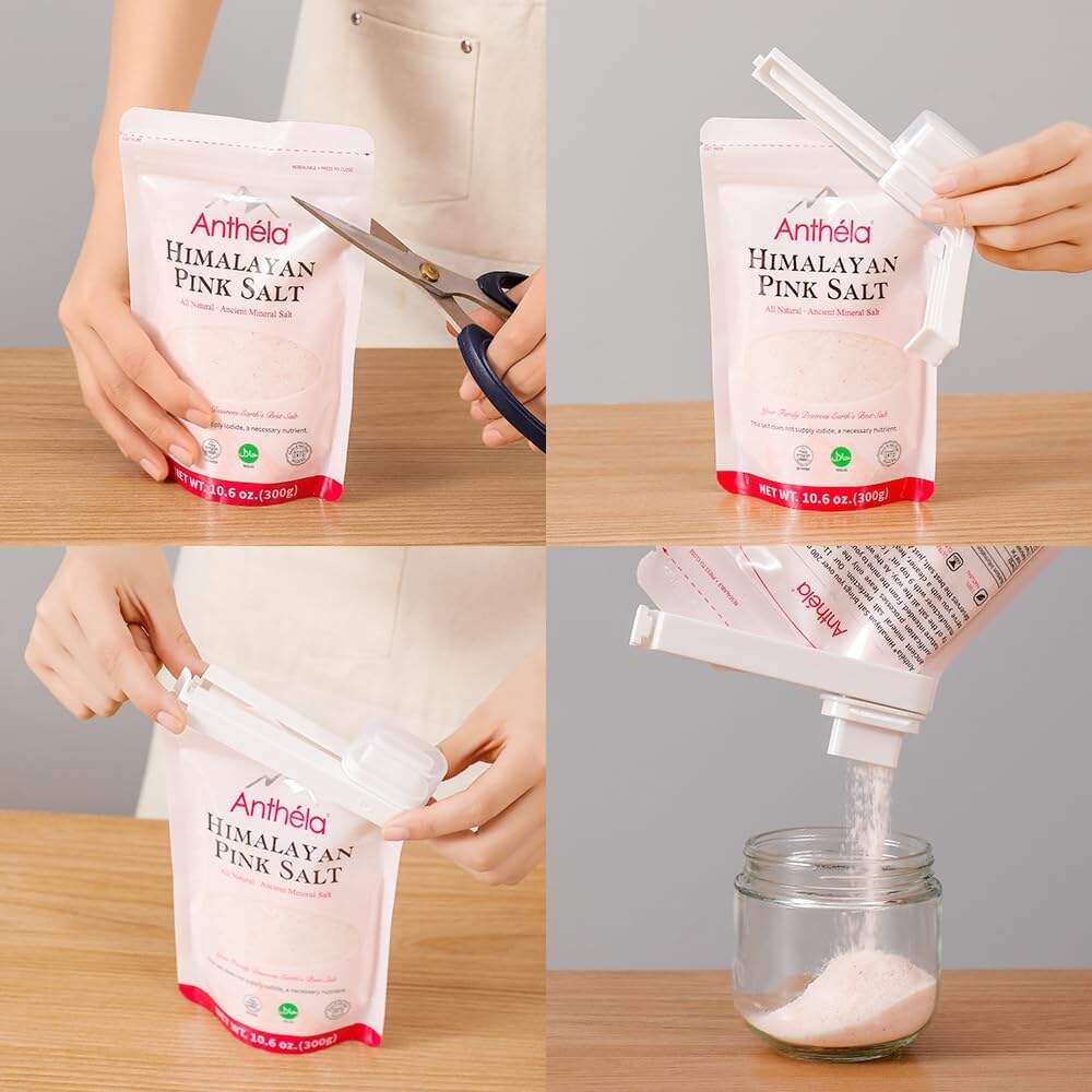 Food Clip Set with Pour Spout, 4PCS Seal and Pour Bag Clip with Spout for Food Snacks (Round)