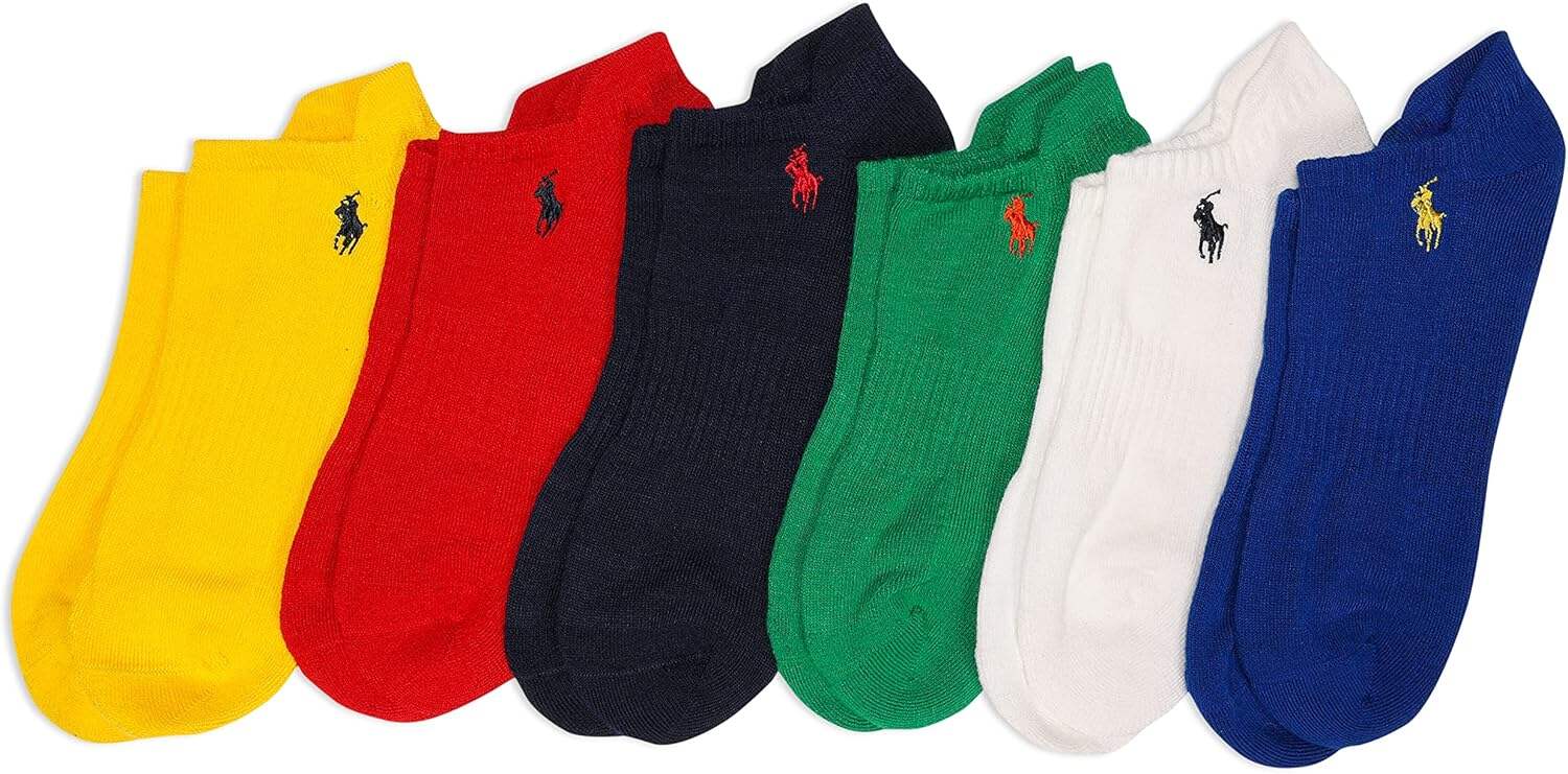 POLO RALPH LAUREN mens Athletic Performance Cotton Low Cut Socks - 6 Pair Pack - Moisture Wicking Mesh