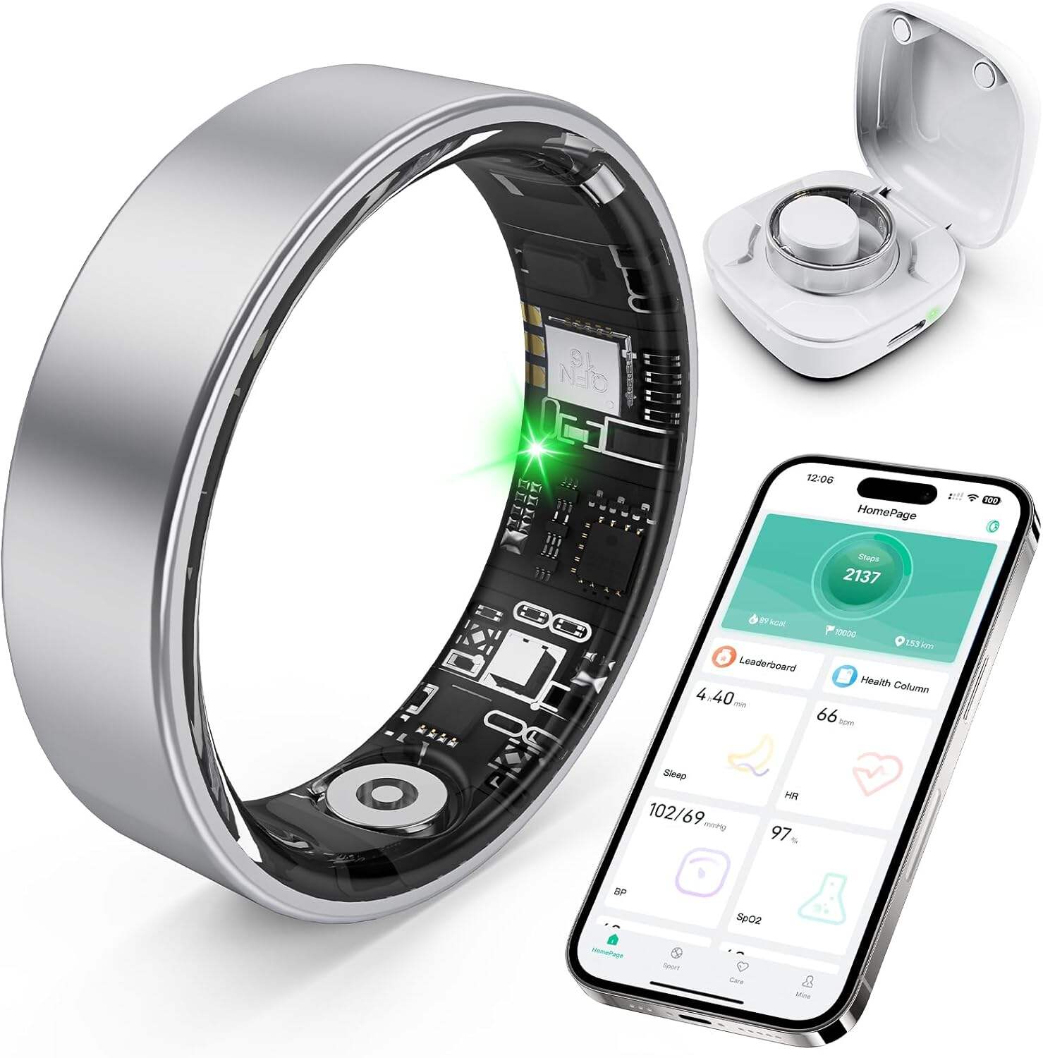 Smart Ring with Sleep Monitoring, Step Counting, Heart Rate, Blood Oxygen, Blood Pressure for iPhone and Android, No Subscription Fee, IP68 Waterproof Health Tracker (Rose Gold, 7)