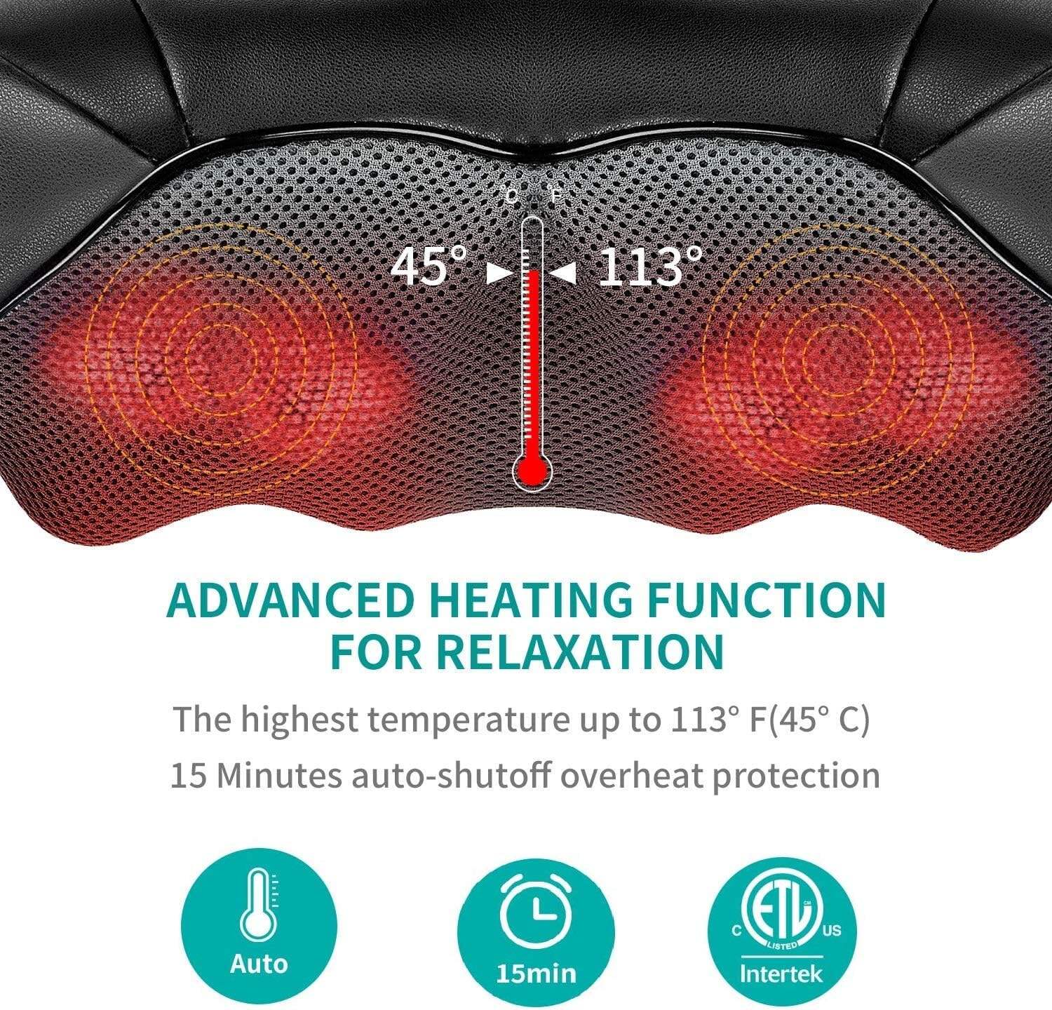 Shiatsu Neck and Back Massager with Soothing Heat, Electric Deep Tissue 3D Kneading Massage for Shoulder, Leg, Body Muscle Pain Relief, Home, Office, and Car