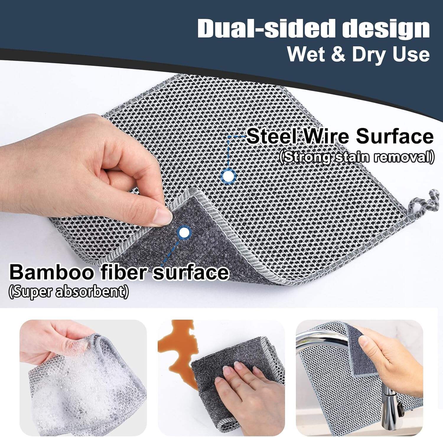 Navona 12 Pcs New Upgrade Steel Wire Dishcloth,Triple-Layer Steel Wire Cleaning Cloth,Powerful Cleaning Non-Scratch Wire Dishcloth Rag for Cookware, Sinks, Dishes, Stove Tops