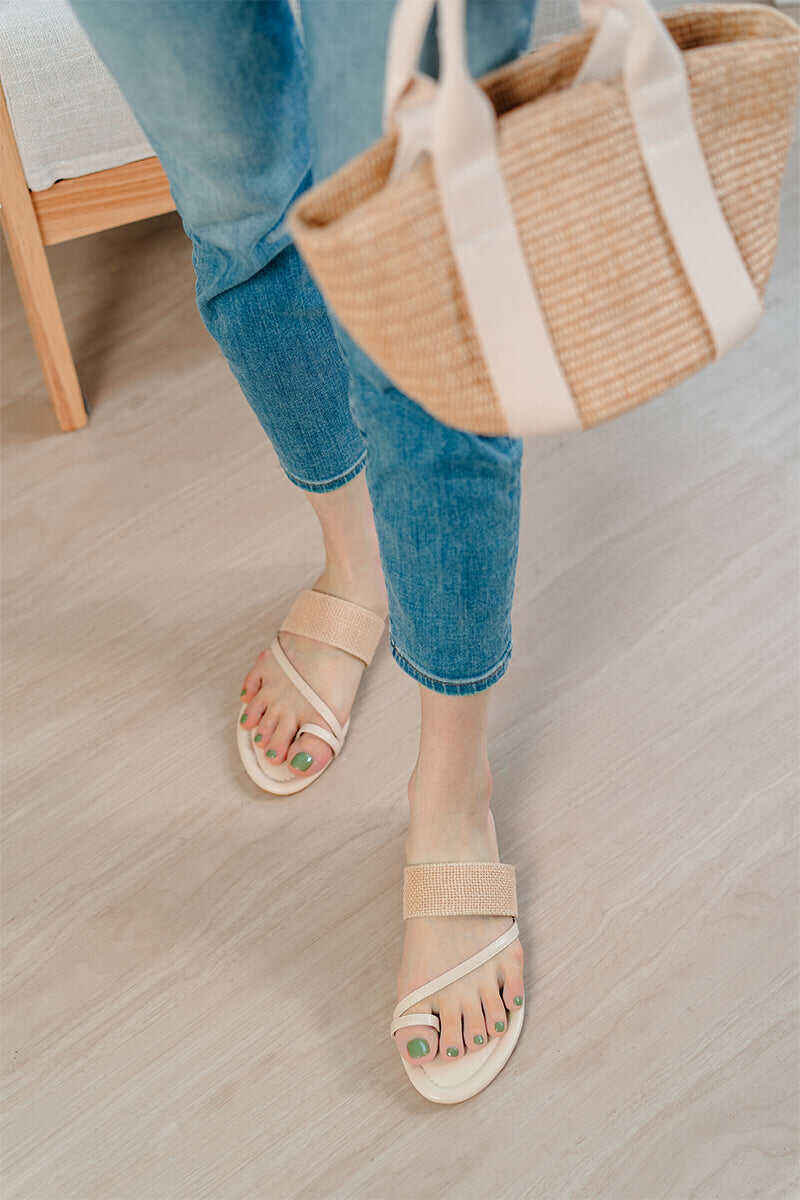 Cream Straw Spaghetti Shoes