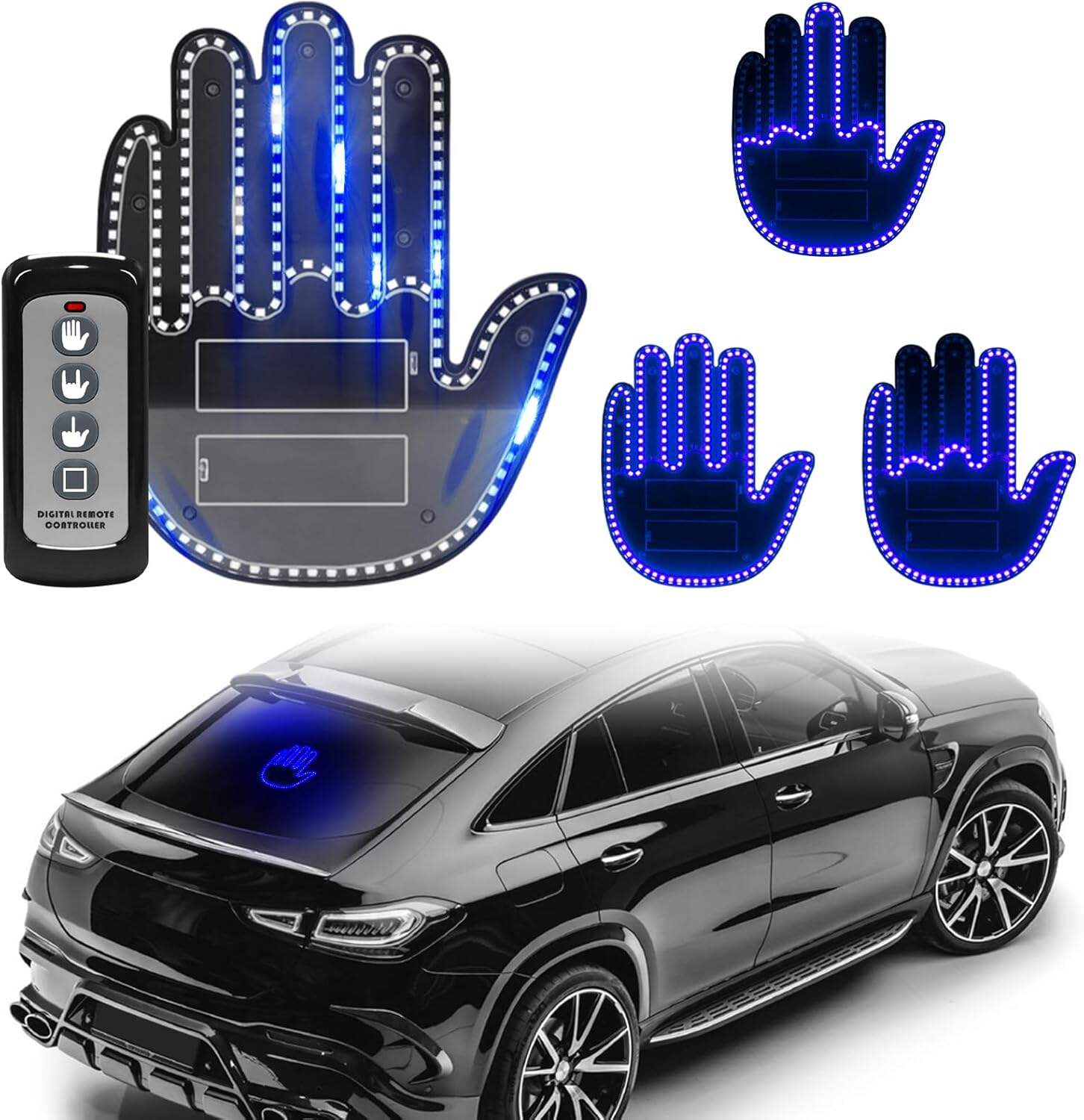 DIBMS Hand Gesture Light with Remote, Red LED Finger Funny Window Sign Light Accessories for Car Truck