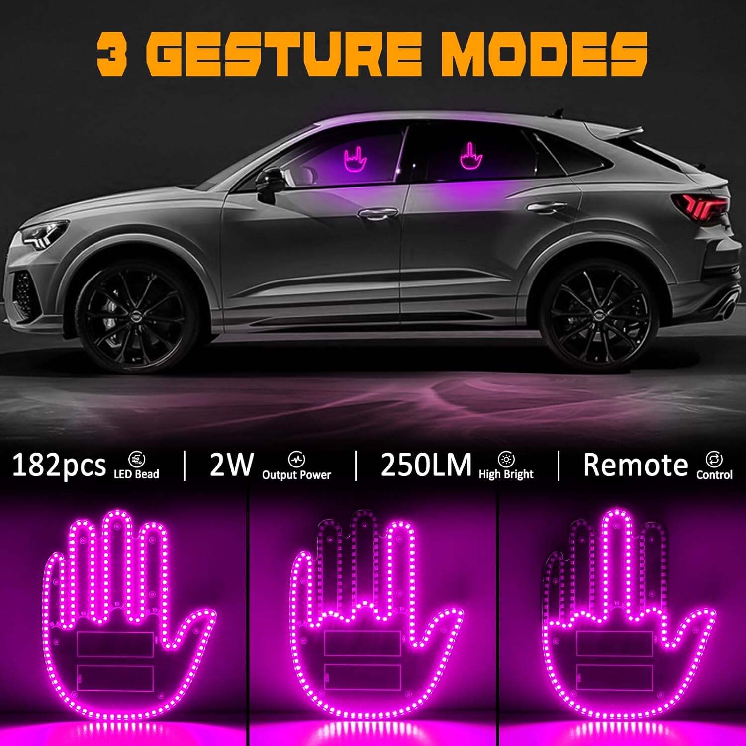 DIBMS Hand Gesture Light with Remote, Red LED Finger Funny Window Sign Light Accessories for Car Truck