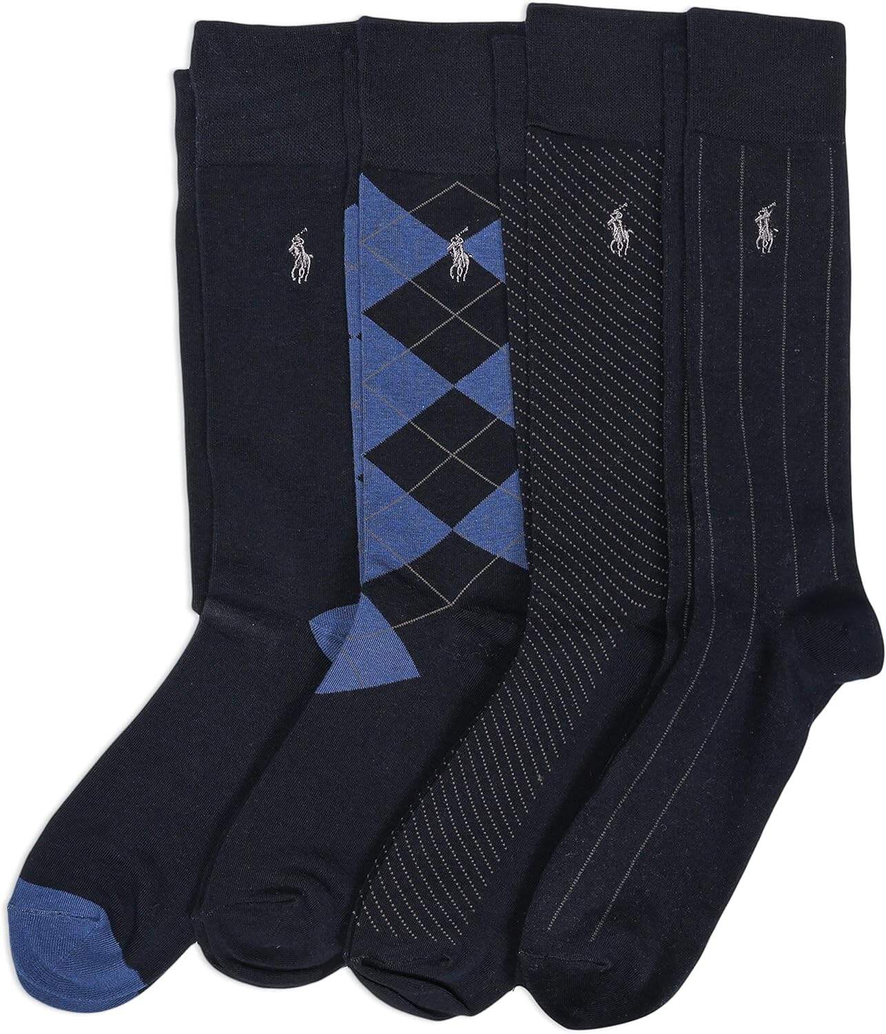 Polo Ralph Lauren Men's Assorted Pattern Dress Crew Socks-4 Pair Pack-Soft and Lightweight Cotton Comfort
