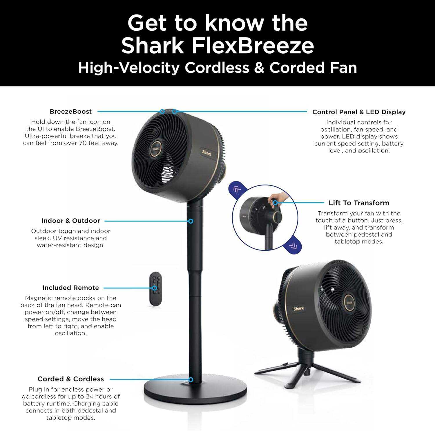 Shark FlexBreeze Pro Mist Fan — Indoor & Outdoor, Integrated Misting