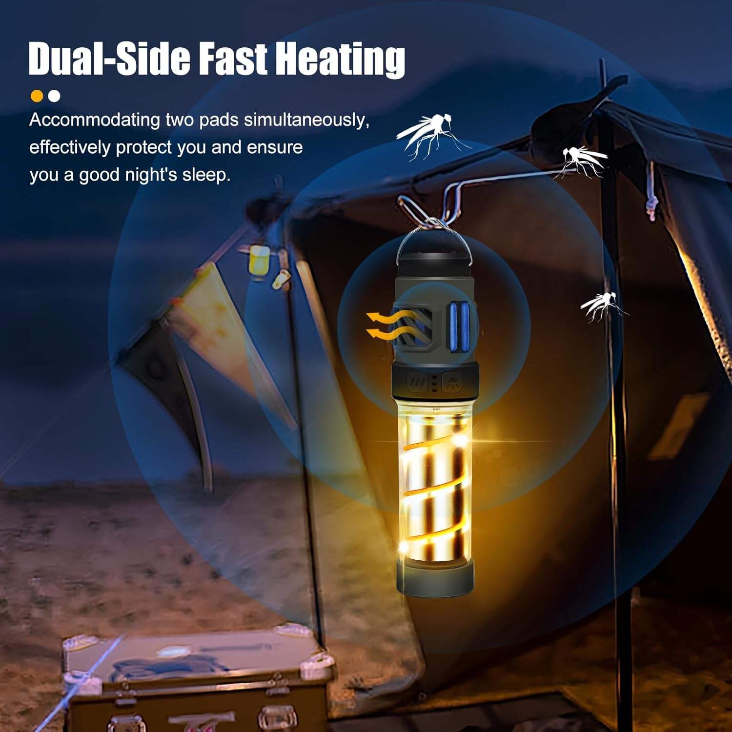 Buzz Defense Portable,𝓜𝓸𝓼𝓺𝓾𝓲𝓽𝓸 Repellent, Rechargeable Flashlight Camping Lantern Lights with Dual-Heating, Multifunctional, Waterproof White&Warm Light Lantern for Outdoor Camping, 12 Refills