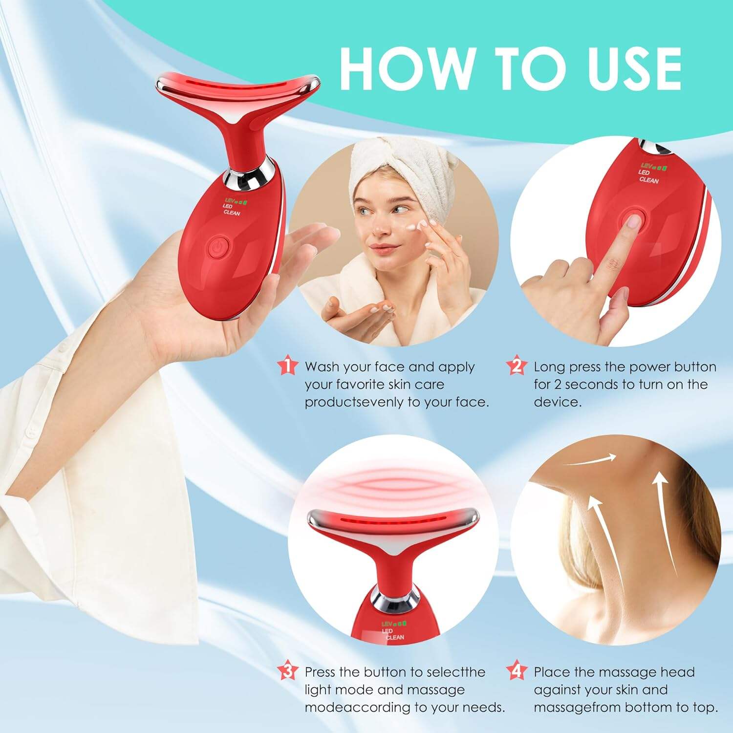 Facial Massager Red-Light-Therapy-for-Face and Neck, Face 𝖲 culpting Wand with 7 Color