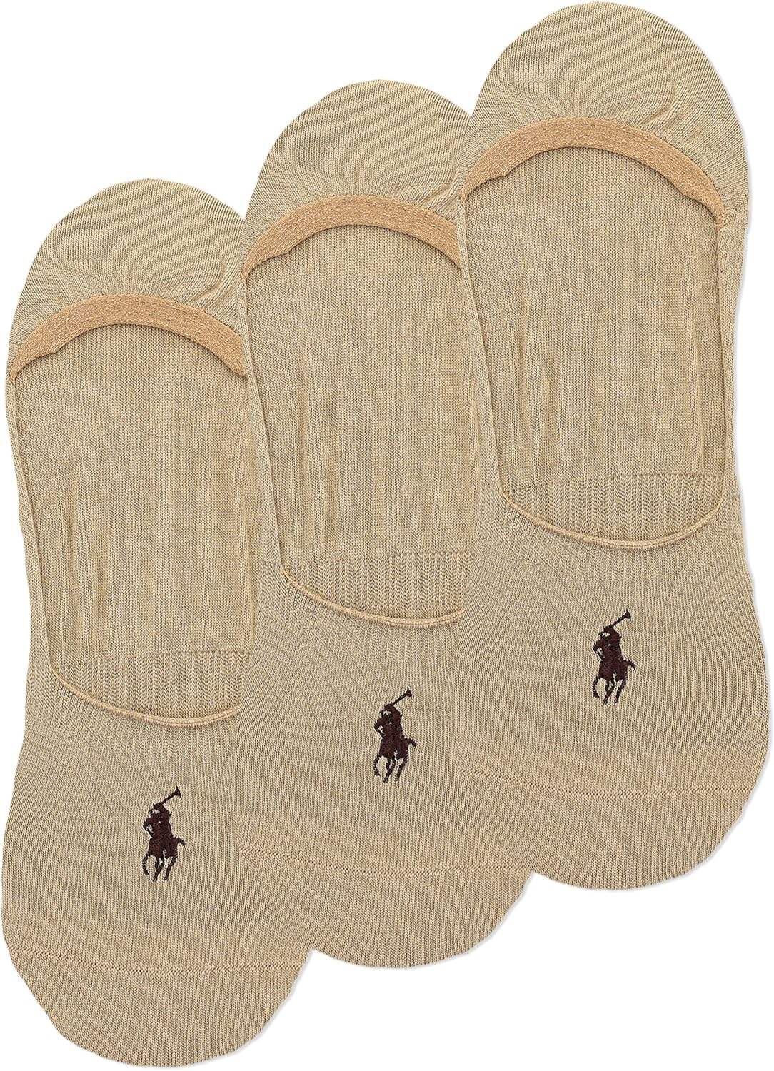POLO RALPH LAUREN Dress Liner Socks - 3 Pair Pack - Lightweight Cotton Comfort With Non-slip Heel