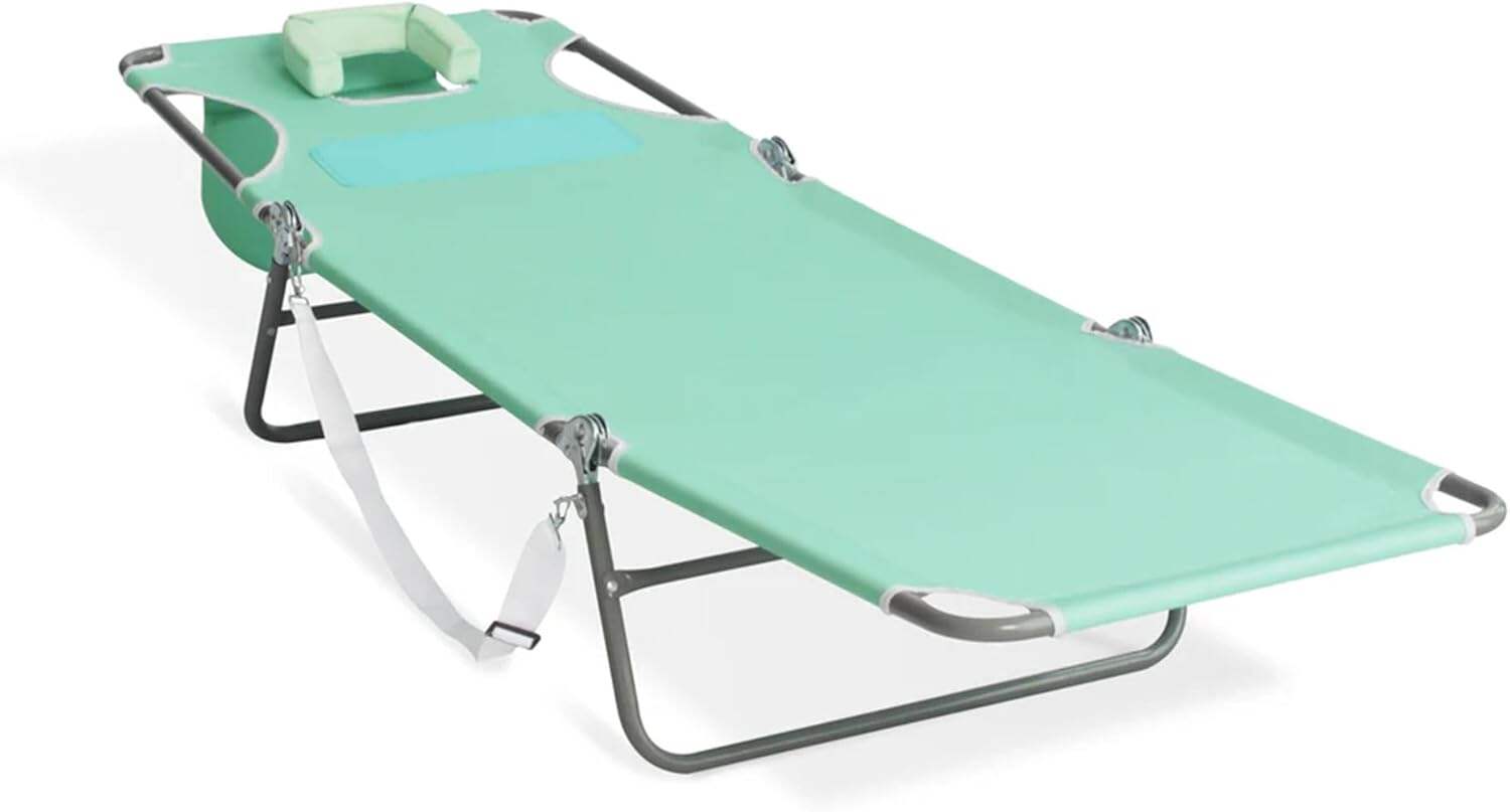 Ostrich Ladies Comfort Lounger, Foldable Beach Camping Pool Tanning Chair, Aqua