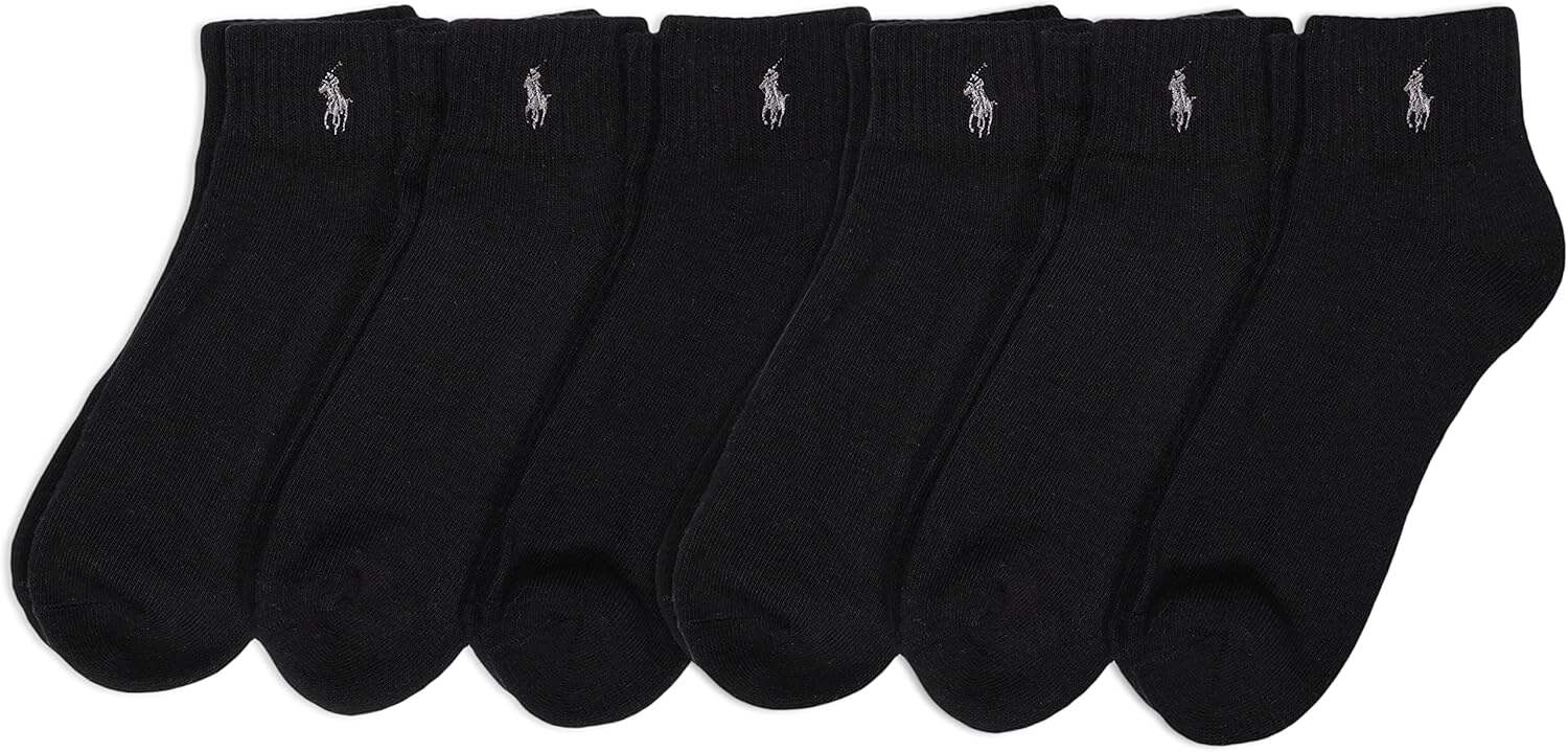 POLO RALPH LAUREN Classic Sport Solid Ankle Socks - 6 Pair Pack - Athletic Cushioned Cotton