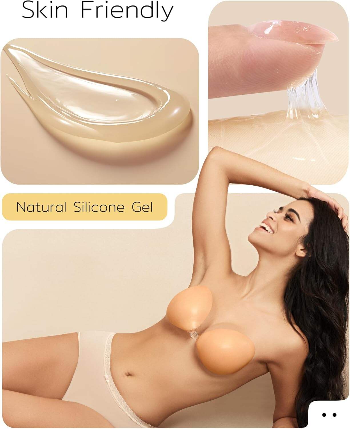 Niidor Adhesive Strapless Bra for Women Sticky Invisible Push up Silicone Bra for Backless Dress 2025 Upgraded Clasp Bras