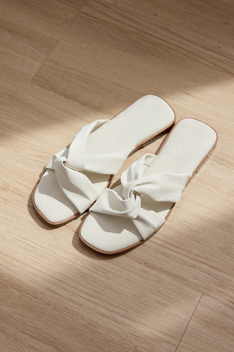 Cloud Sliders in Pearl Waterproof Satin