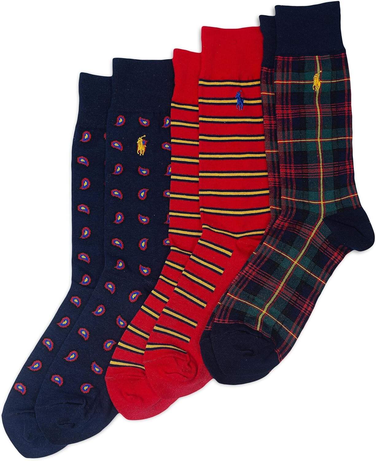 Polo Ralph Lauren Men's Argyle Pattern Dress Crew Socks - 3 Pair Pack - Soft Lightweight Cotton Comfort