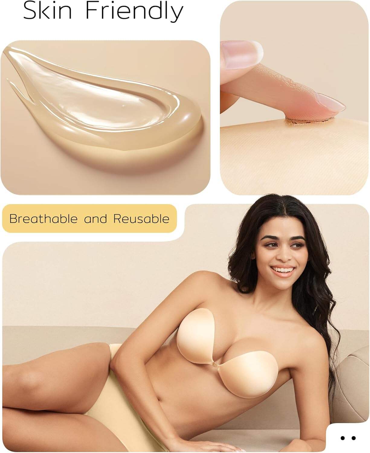 Niidor Adhesive Strapless Bra for Women Sticky Invisible Push up Silicone Bra for Backless Dress 2025 Upgraded Clasp Bras
