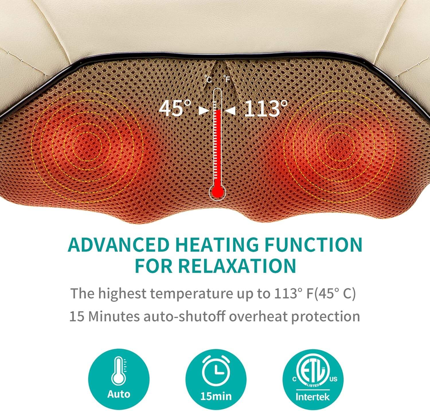 Shiatsu Neck and Back Massager with Soothing Heat, Electric Deep Tissue 3D Kneading Massage for Shoulder, Leg, Body Muscle Pain Relief, Home, Office, and Car